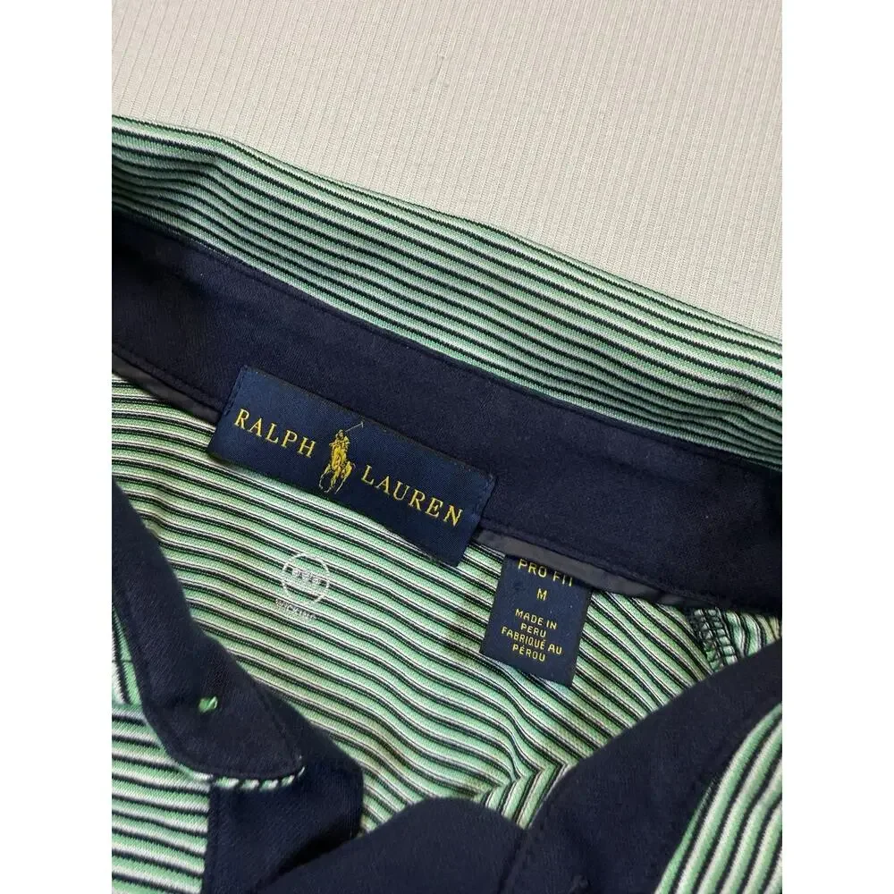 Polo Ralph Lauren Pro Fit Polo Shirt Men’s M Green Striped Cotton Blend Golf